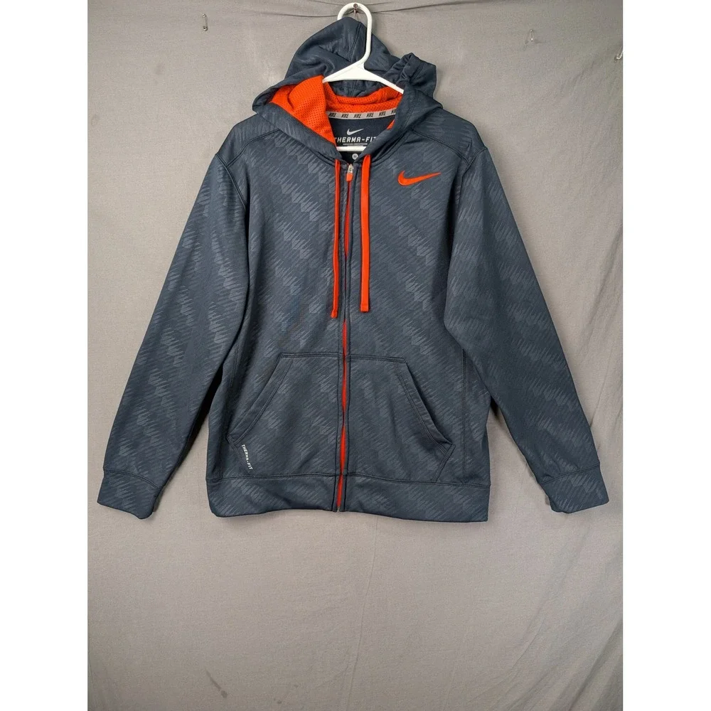 Nike Mens Therma-Fit Full Zip Hoodie Gray Orange Geometric Pattern Size M